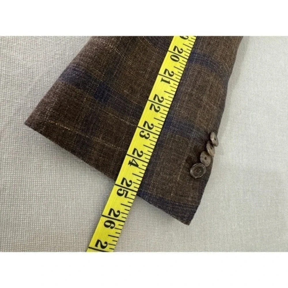 Sartoria Castangia Brown‎ Plaid 2 Button Blazer Wool/Silk/Linen 46 Brown/Blue